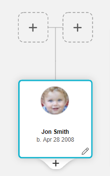 The child appears alone in a separate family tree