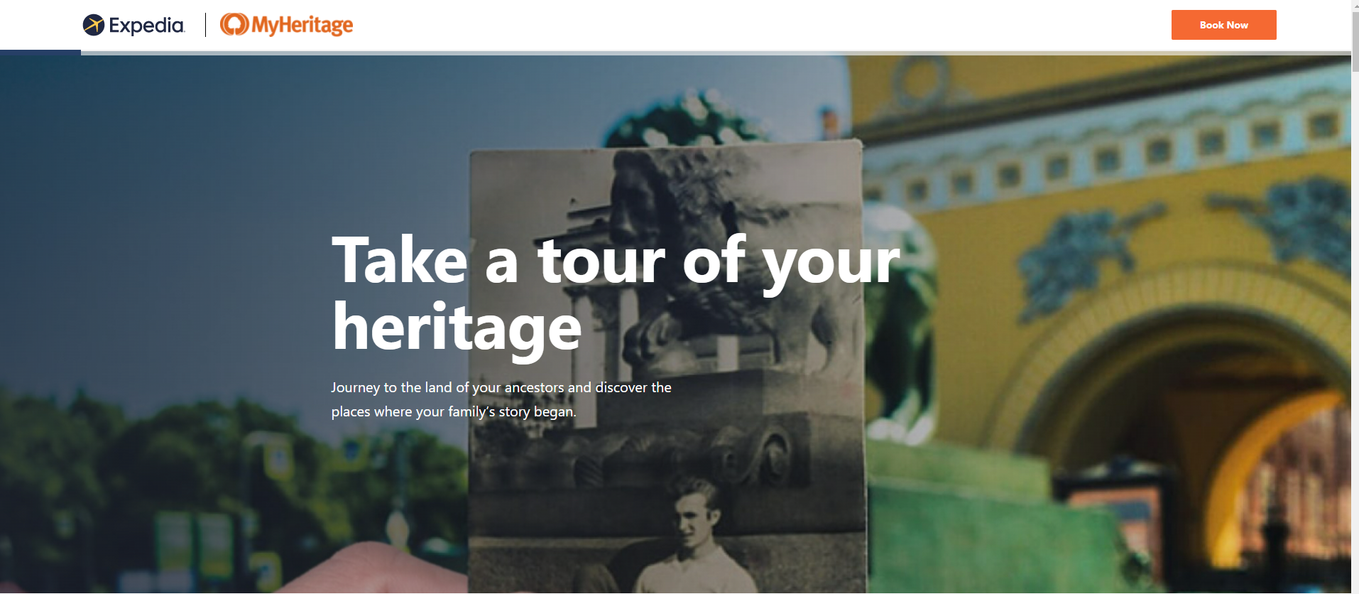 Homepage of the Heritage Travel Hub on Expedia. Title reads: Take a tour of your heritage