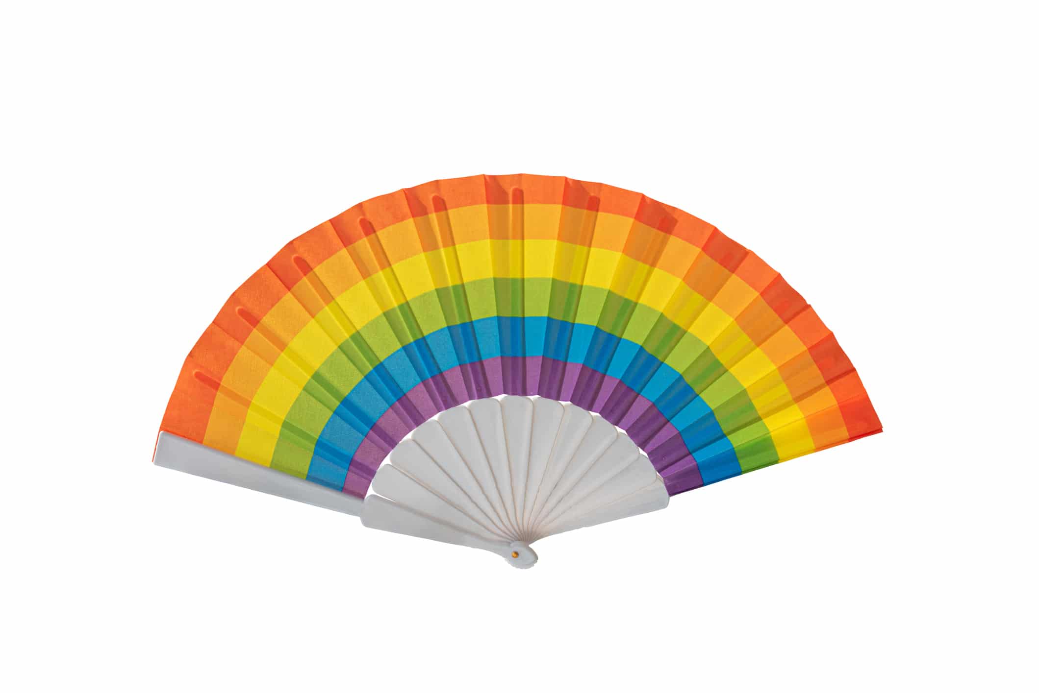 Fan with gay pride colors on a white background